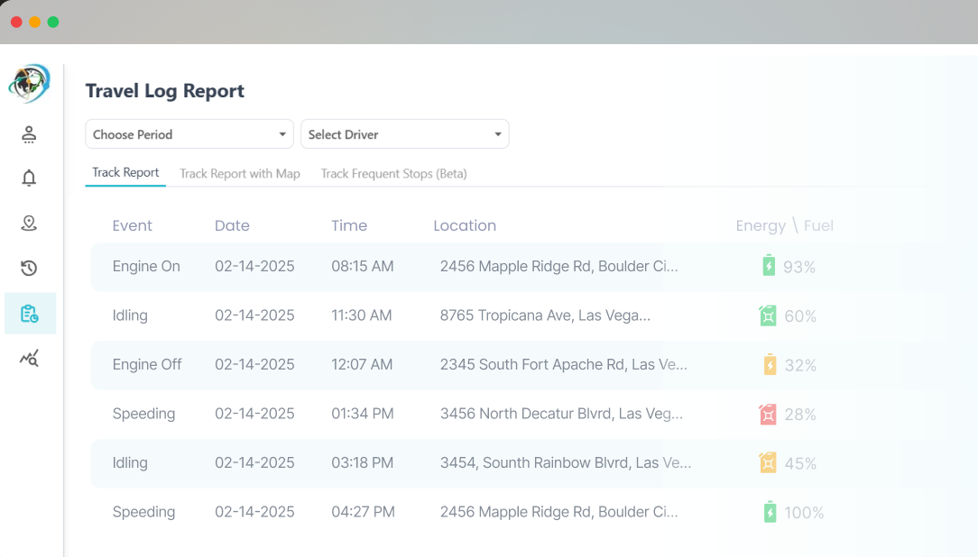 Travel Log Report UI